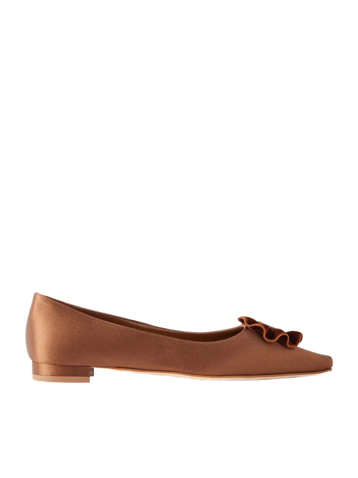 Manolo Blahnik Fortanflat 10 Floral-appliquéd Velvet-trimmed Satin Flats