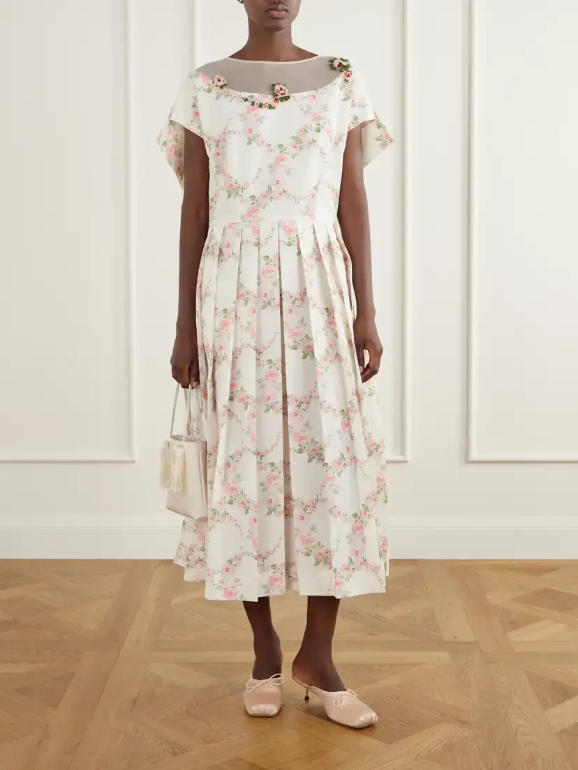 Simone Rocha Bead-embellished Pleated Floral-printed Taffeta Midi Dress | Thumbnail 2 Simone Rocha Bead-embellished Pleated Floral-printed Taffeta Midi Dress | Thumbnail 2