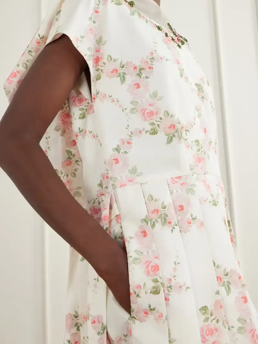 Simone Rocha Bead-embellished Pleated Floral-printed Taffeta Midi Dress | Thumbnail 4 Simone Rocha Bead-embellished Pleated Floral-printed Taffeta Midi Dress | Thumbnail 4
