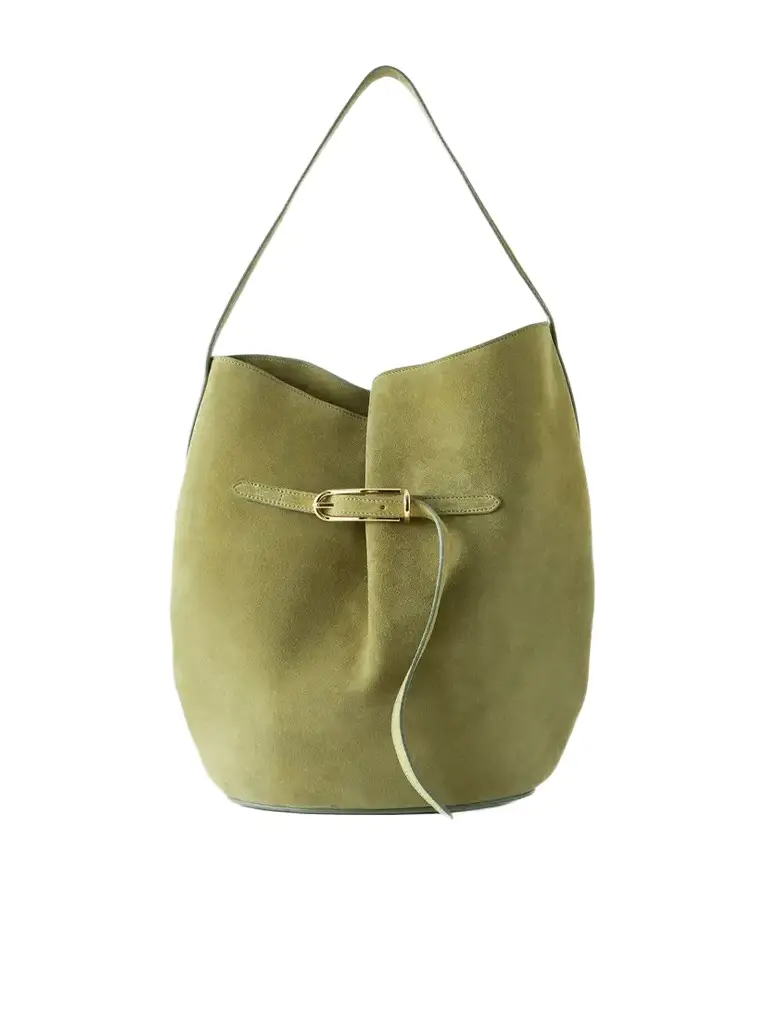 Belted Bucket Suede Shoulder Bag