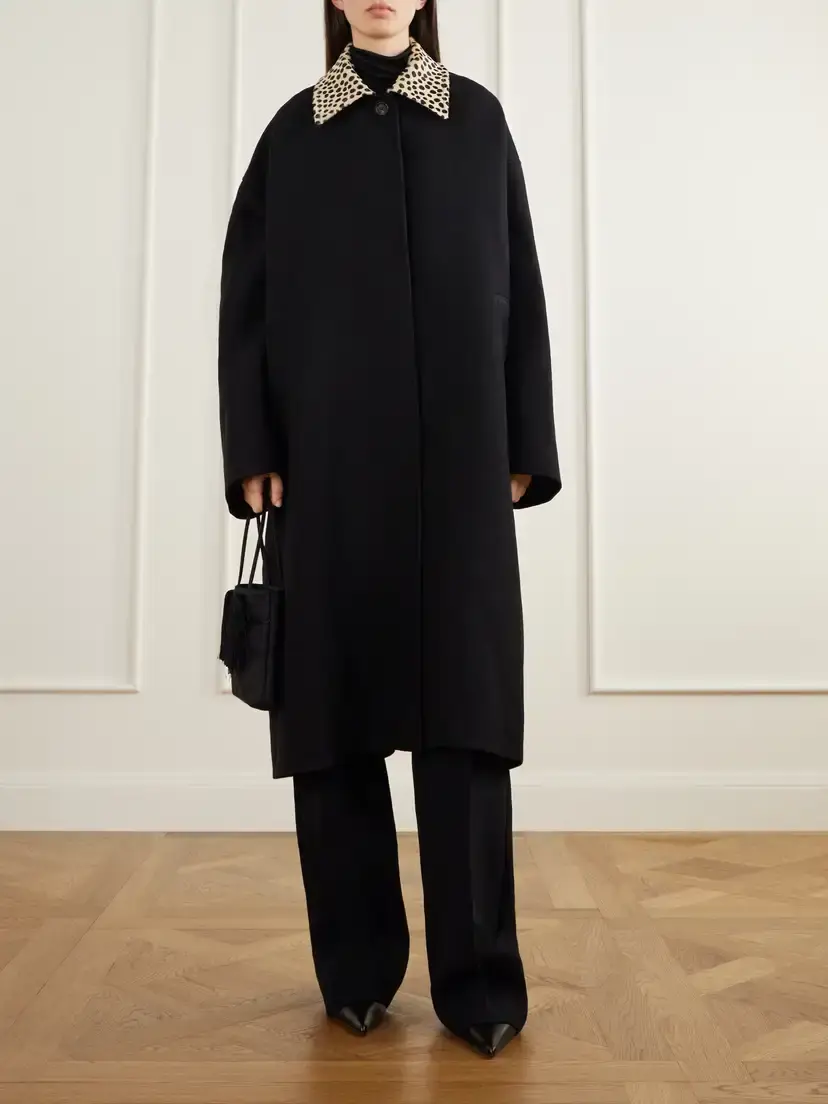 RÓHE Cheetah Calf Hair-trimmed Virgin Wool Twill Coat | Thumbnail 2