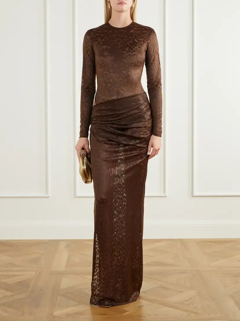 Alex Perry Draped Leopard-print Mesh Maxi Skirt | Thumbnail 2