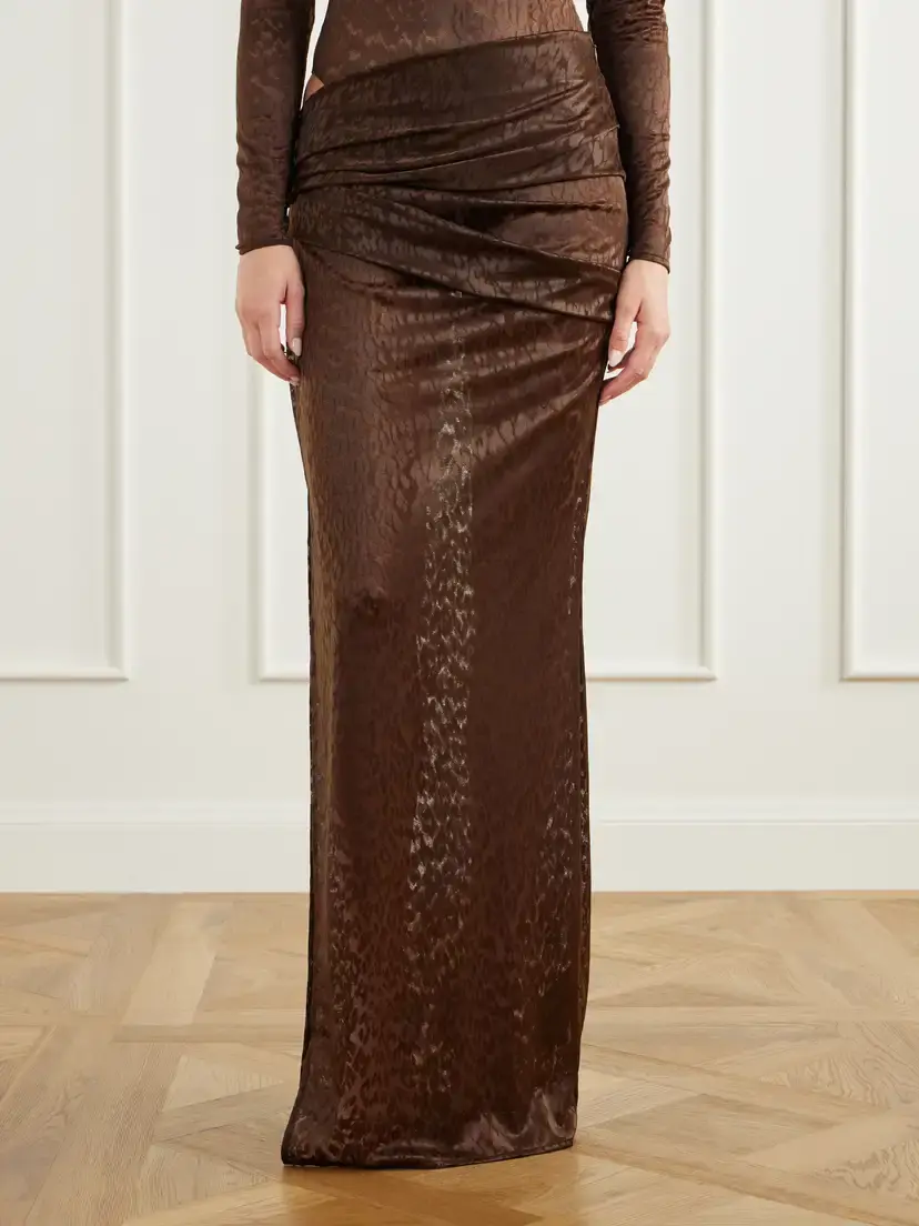 Alex Perry Draped Leopard-print Mesh Maxi Skirt | Thumbnail 3