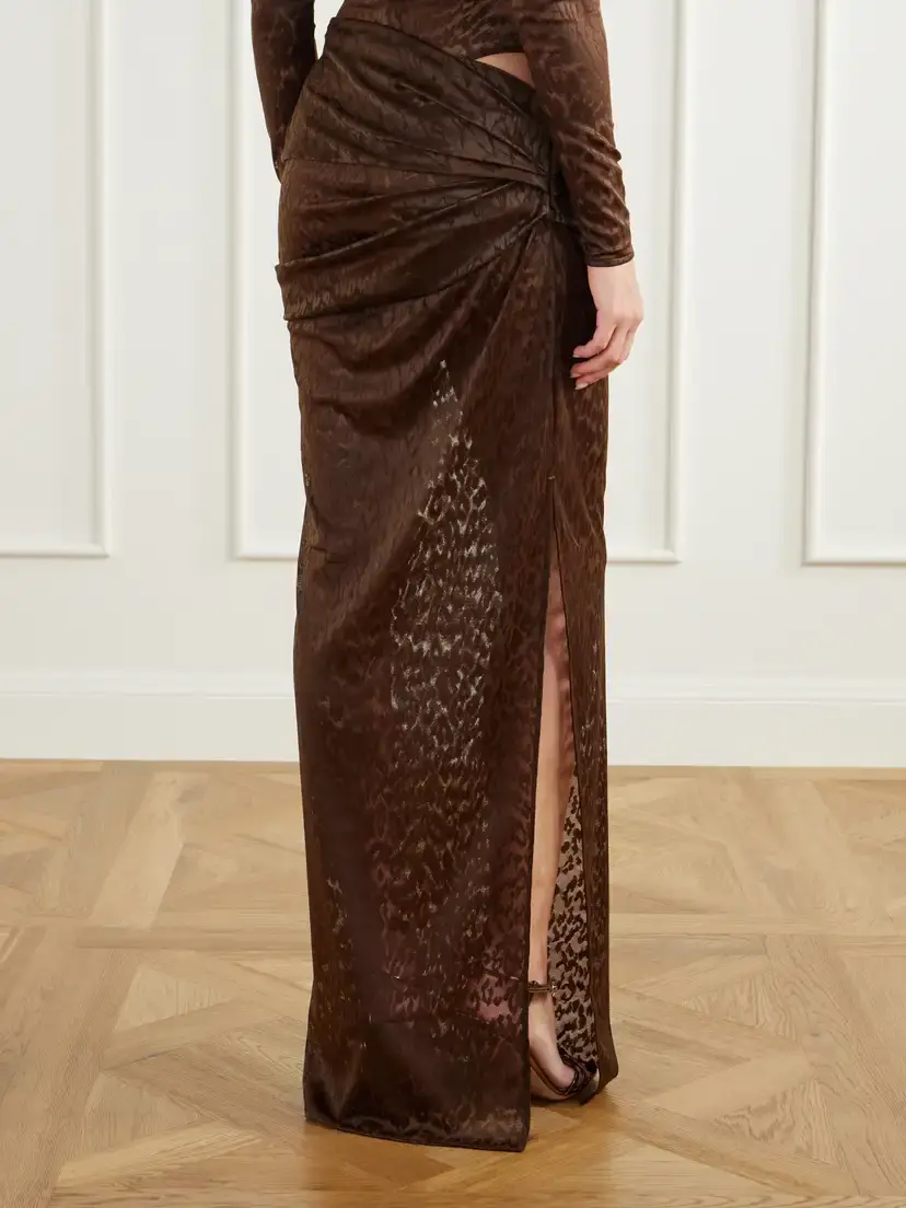 Alex Perry Draped Leopard-print Mesh Maxi Skirt | Thumbnail 4