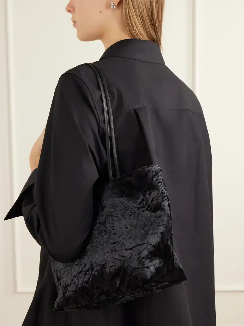 Valesque Spaghetti Leather-trimmed Crushed-velvet Shoulder Bag | Thumbnail 2