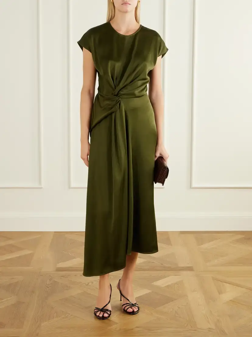 Victoria Beckham Aria Draped Asymmetric Satin Midi Dress | Thumbnail 2