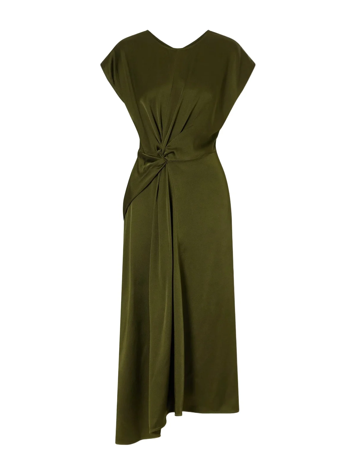 Aria Draped Asymmetric Satin Midi Dress