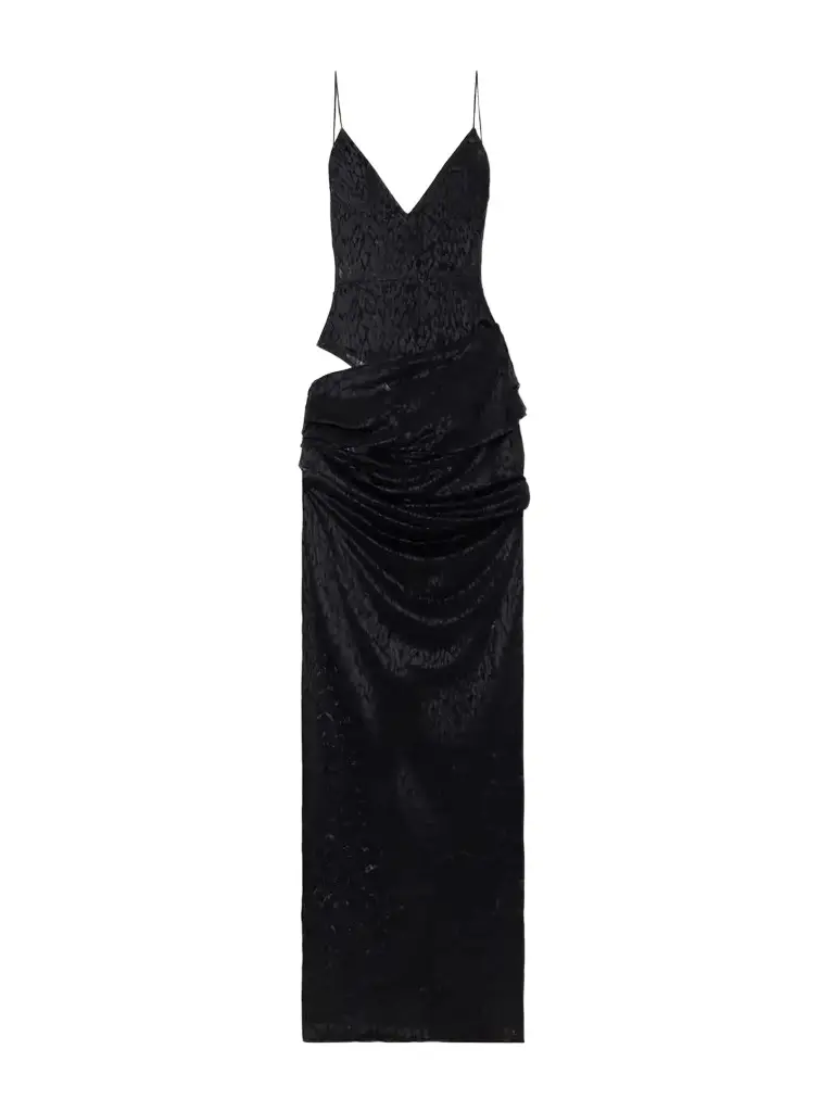 Alex Perry Bikini Asymmetric Draped Cut-out Leopard-print Lace Maxi Dress