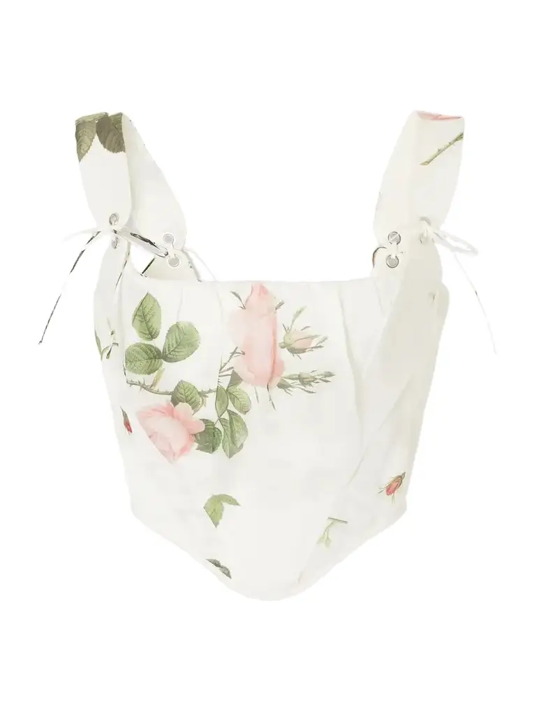 Kitten Floral-print Silk-satin Corset