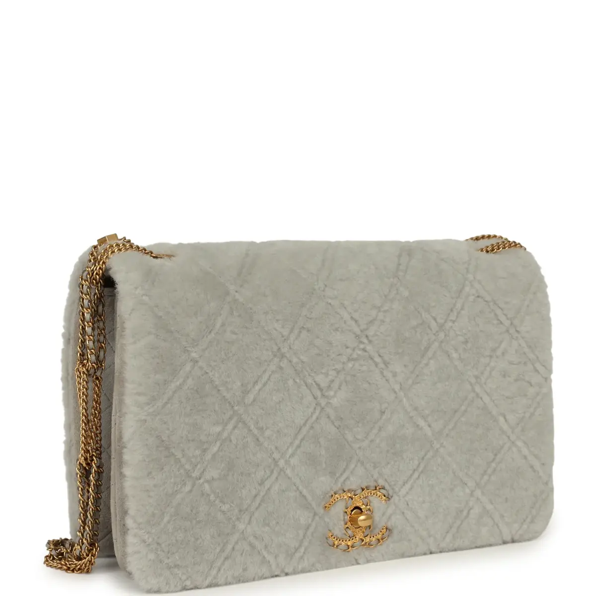 Chanel Chanel Medium Flap Bag Grey Shearling Antique Gold Hardware | Thumbnail 2