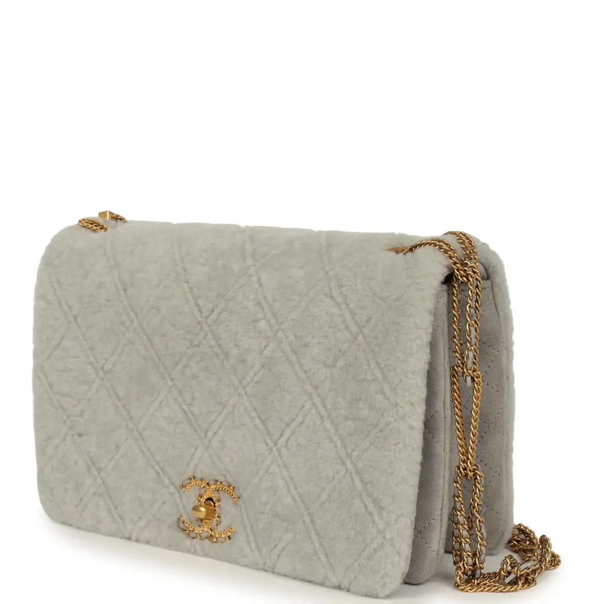 Chanel Chanel Medium Flap Bag Grey Shearling Antique Gold Hardware | Thumbnail 5