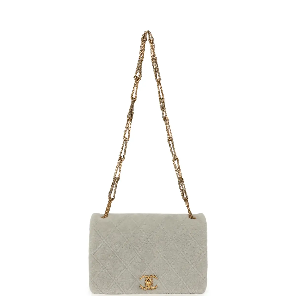 Chanel Chanel Medium Flap Bag Grey Shearling Antique Gold Hardware | Thumbnail 7