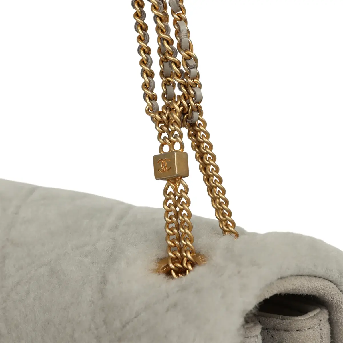 Chanel Chanel Medium Flap Bag Grey Shearling Antique Gold Hardware | Thumbnail 9