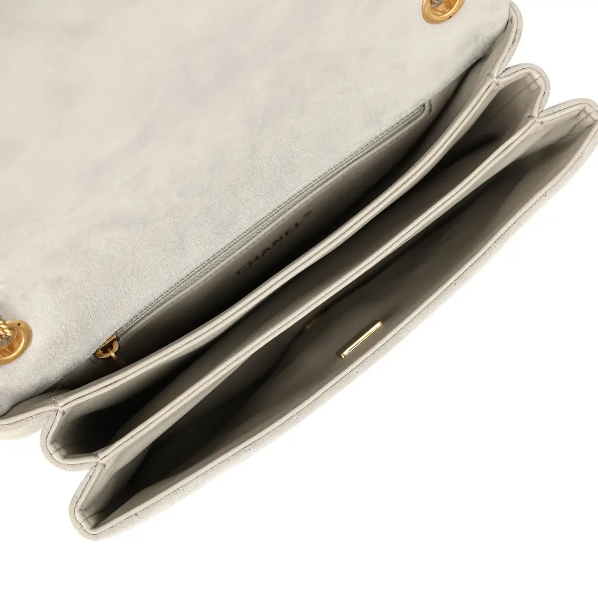 Chanel Chanel Medium Flap Bag Grey Shearling Antique Gold Hardware | Thumbnail 10