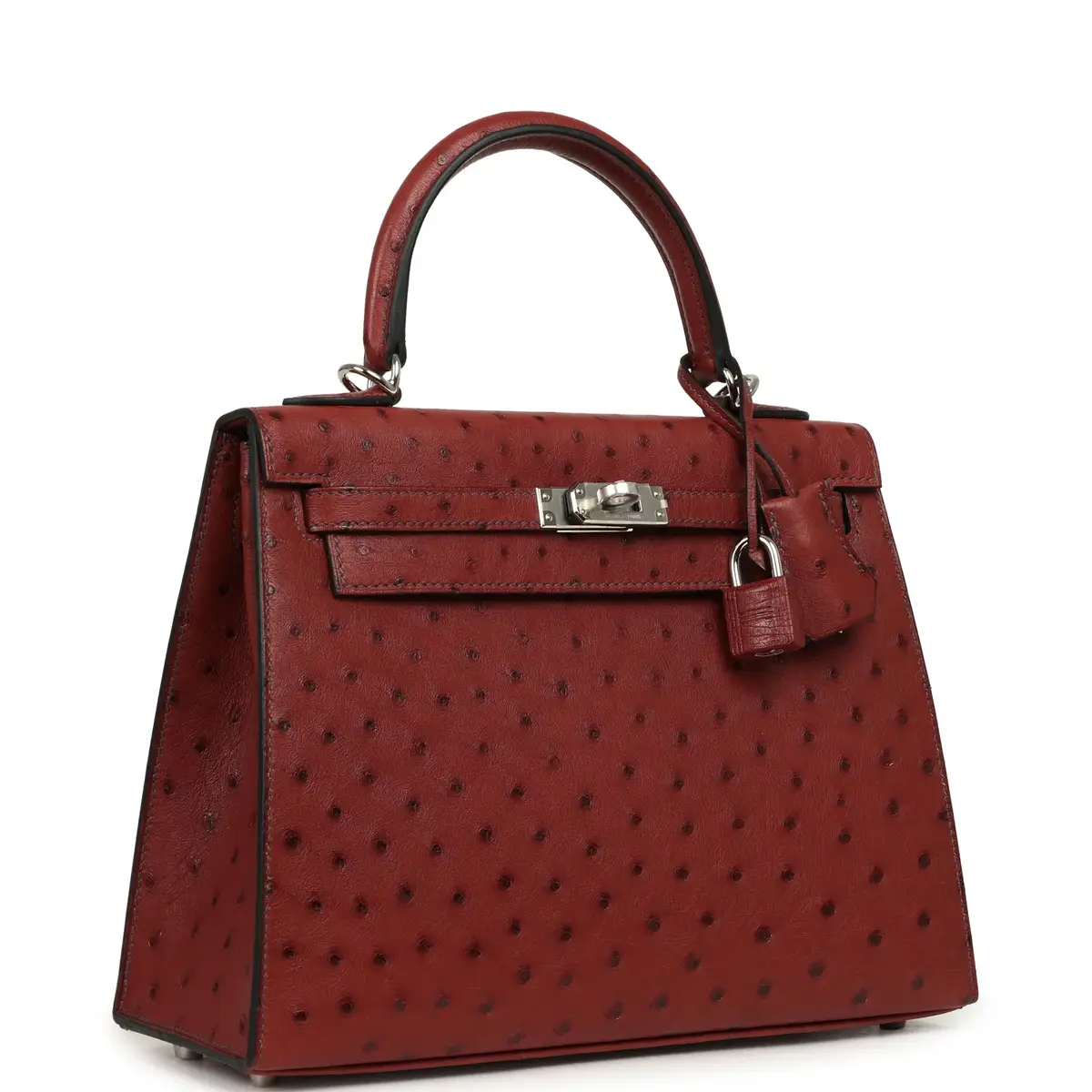 HERMÈS Hermes Kelly Sellier 25 Rouge H Ostrich Palladium Hardware | Thumbnail 2