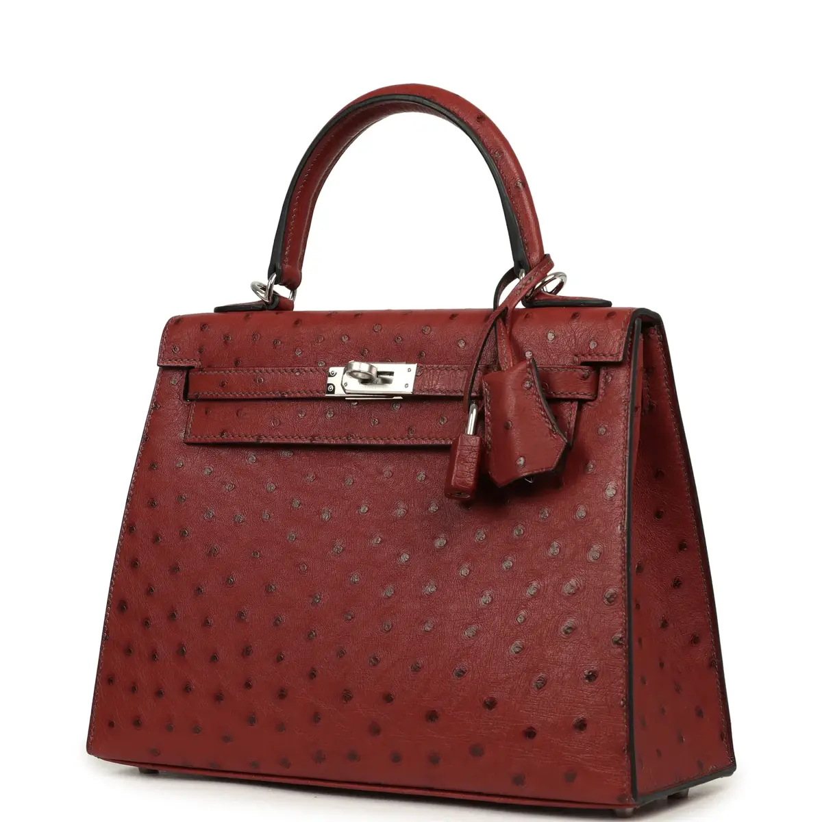 HERMÈS Hermes Kelly Sellier 25 Rouge H Ostrich Palladium Hardware | Thumbnail 5