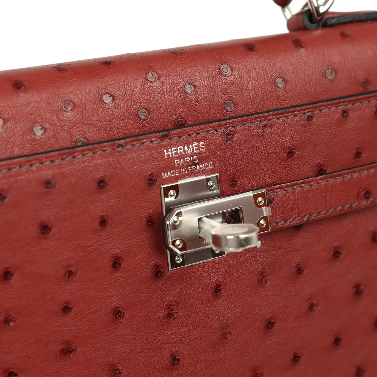 HERMÈS Hermes Kelly Sellier 25 Rouge H Ostrich Palladium Hardware | Thumbnail 7