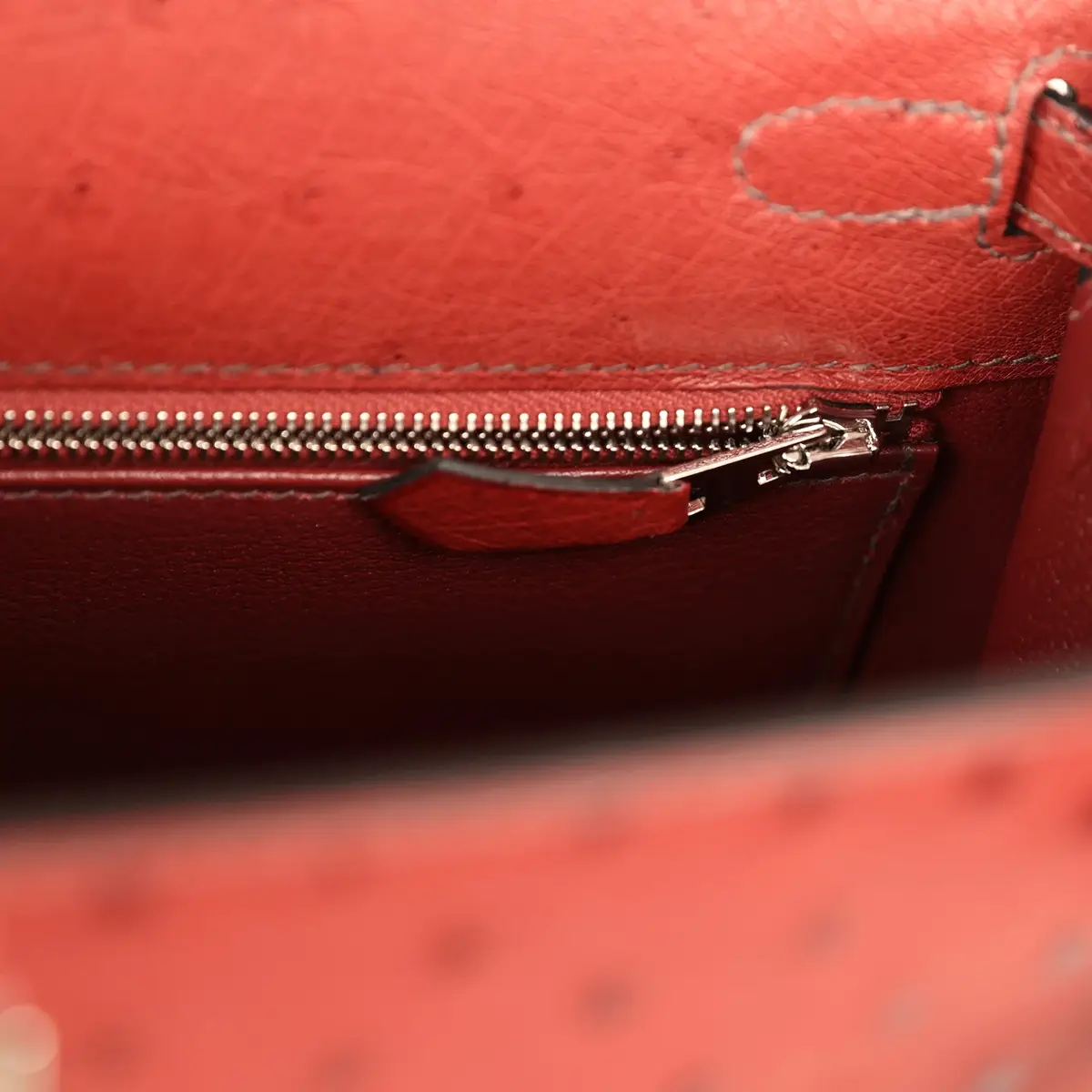 HERMÈS Hermes Kelly Sellier 25 Rouge H Ostrich Palladium Hardware | Thumbnail 9