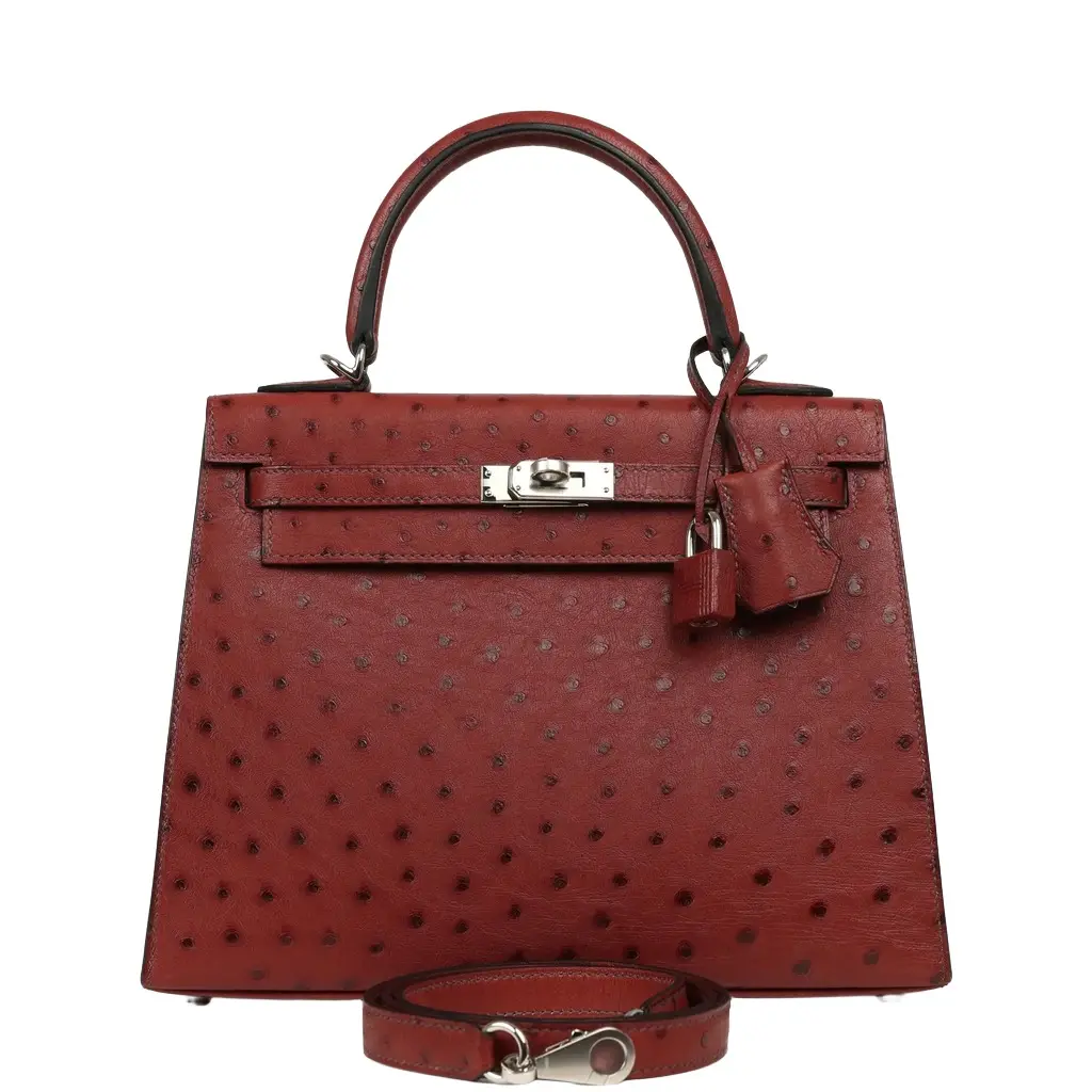 Hermes Kelly Sellier 25 Rouge H Ostrich Palladium Hardware Hermes Kelly Sellier 25 Rouge H Ostrich Palladium Hardware