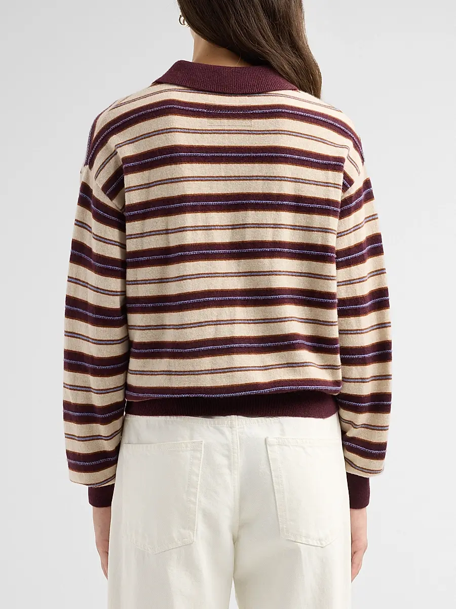 Guest In Residence Women's Collegiate Striped Cashmere Long-Sleeve Polo Shirt | Thumbnail 3
