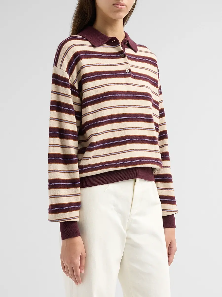 Guest In Residence Women's Collegiate Striped Cashmere Long-Sleeve Polo Shirt | Thumbnail 4