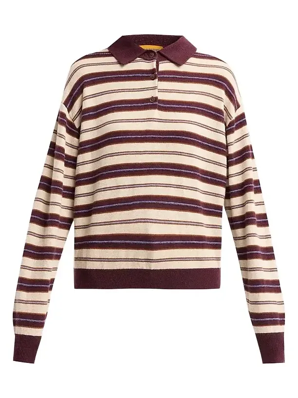 Women's Collegiate Striped Cashmere Long-Sleeve Polo Shirt Women's Collegiate Striped Cashmere Long-Sleeve Polo Shirt