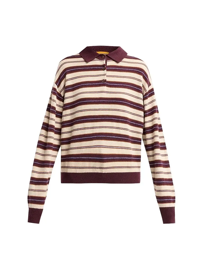 Women's Collegiate Striped Cashmere Long-Sleeve Polo Shirt Women's Collegiate Striped Cashmere Long-Sleeve Polo Shirt