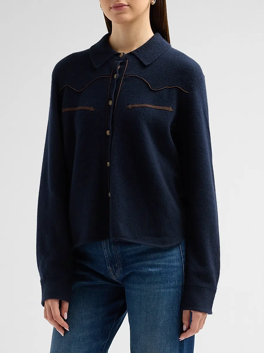 Guest In Residence Women's Cashmere Cropped Western Shirt | Thumbnail 4 Guest In Residence Women's Cashmere Cropped Western Shirt | Thumbnail 4