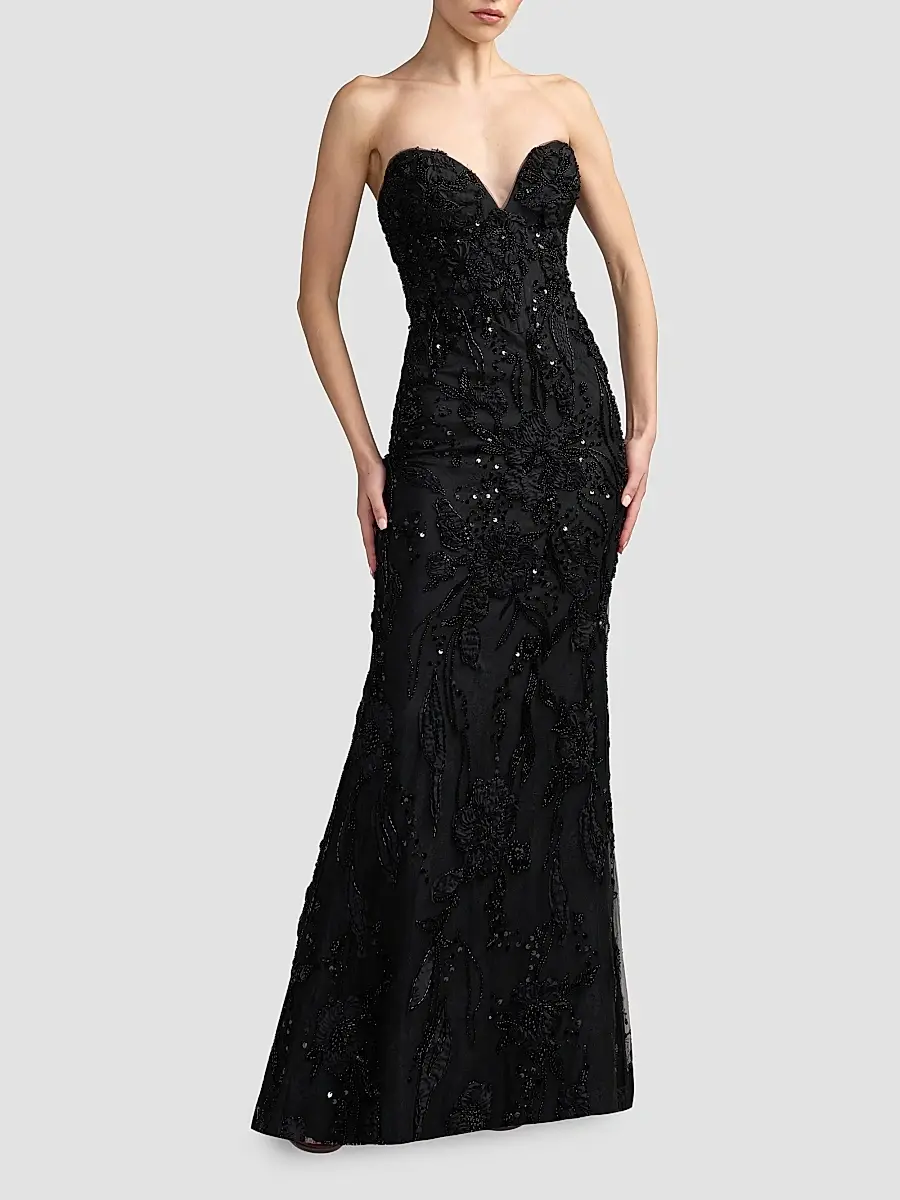 Mac Duggal Women's Floral Embellished Mesh Strapless Column Gown | Thumbnail 2 Mac Duggal Women's Floral Embellished Mesh Strapless Column Gown | Thumbnail 2