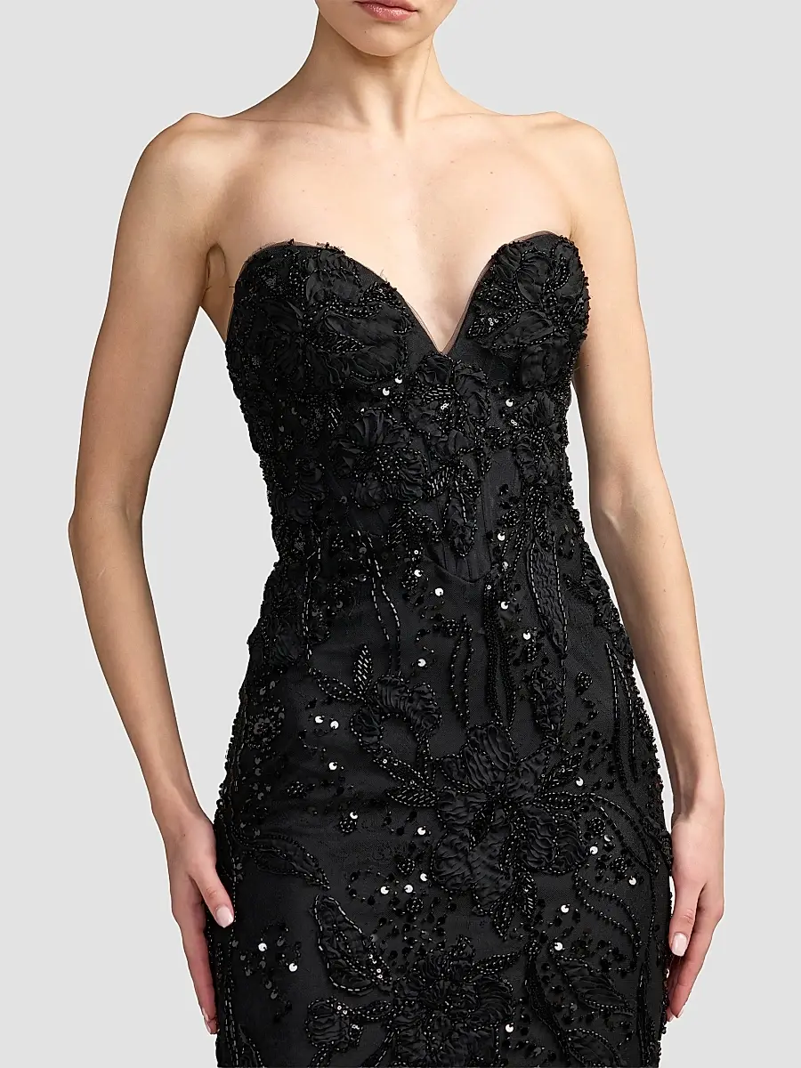 Mac Duggal Women's Floral Embellished Mesh Strapless Column Gown | Thumbnail 4 Mac Duggal Women's Floral Embellished Mesh Strapless Column Gown | Thumbnail 4