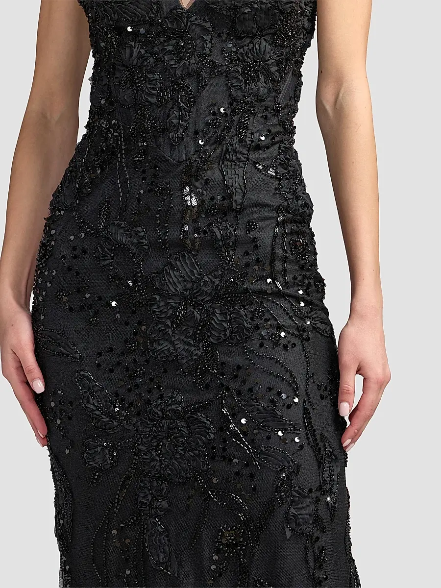 Mac Duggal Women's Floral Embellished Mesh Strapless Column Gown | Thumbnail 5 Mac Duggal Women's Floral Embellished Mesh Strapless Column Gown | Thumbnail 5