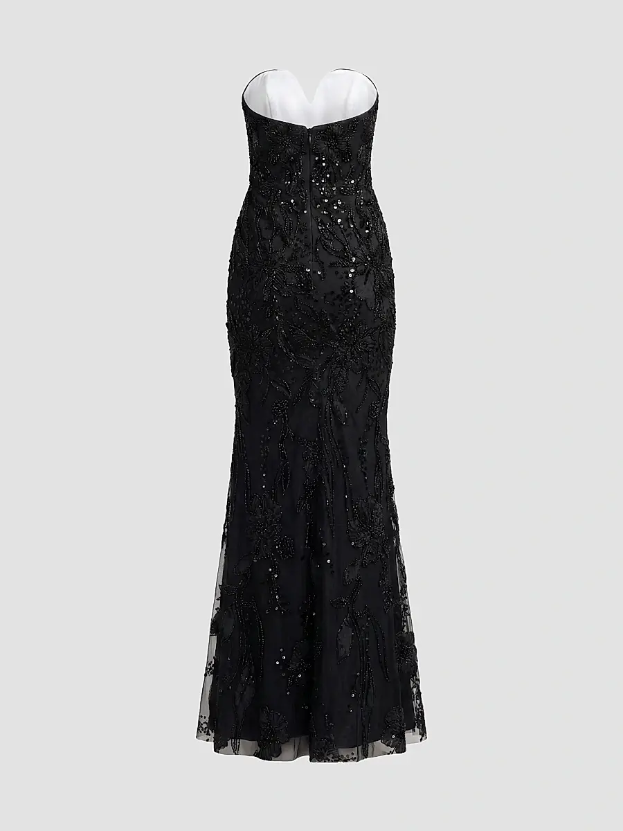 Mac Duggal Women's Floral Embellished Mesh Strapless Column Gown | Thumbnail 6 Mac Duggal Women's Floral Embellished Mesh Strapless Column Gown | Thumbnail 6