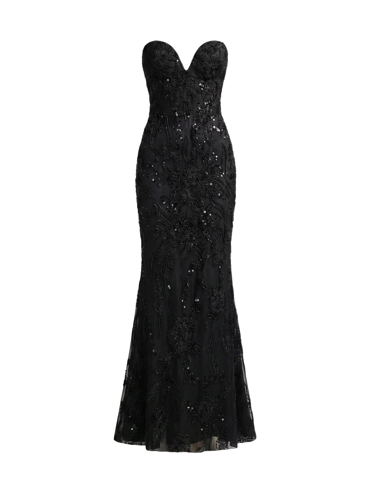 Women's Floral Embellished Mesh Strapless Column Gown Women's Floral Embellished Mesh Strapless Column Gown