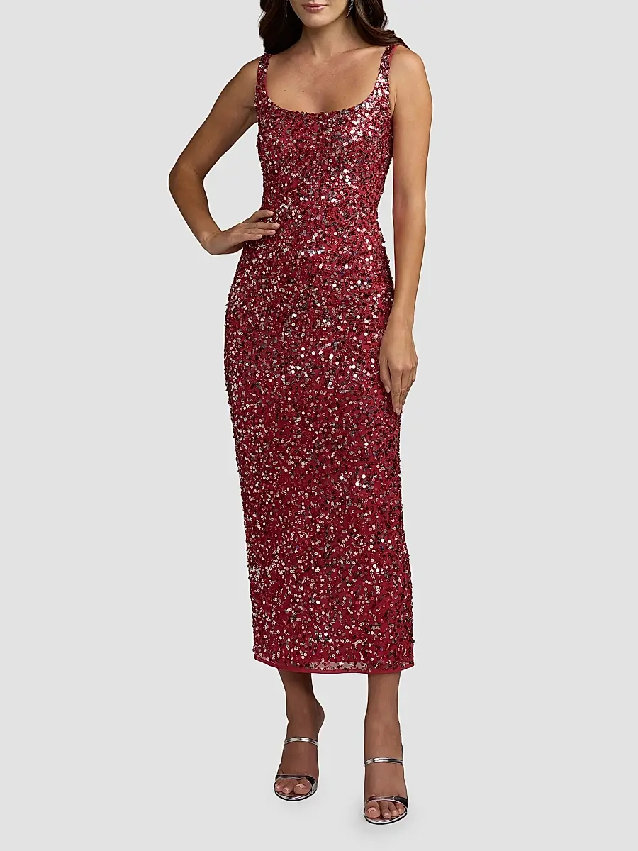 Mac Duggal Women's Sequined Scoop Neck Midi Dress | Thumbnail 2 Mac Duggal Women's Sequined Scoop Neck Midi Dress | Thumbnail 2