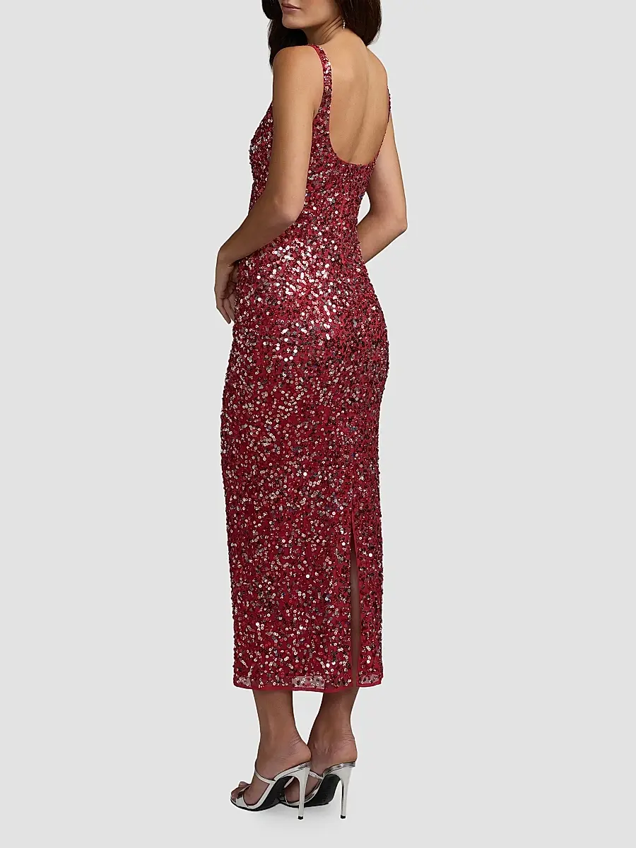 Mac Duggal Women's Sequined Scoop Neck Midi Dress | Thumbnail 3 Mac Duggal Women's Sequined Scoop Neck Midi Dress | Thumbnail 3