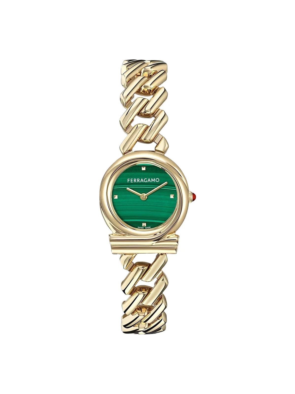 Ferragamo Women's Gancini Twisted Chain IP Yellow Gold Stainless Steel Bracelet Watch/28MM