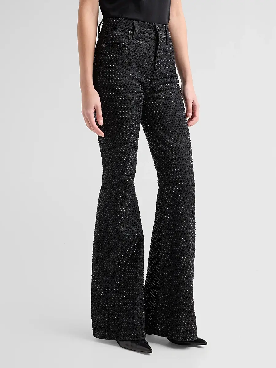 Alice + Olivia Women's Beautiful Embellished High-Rise Bell-Bottom Jeans | Thumbnail 4 Alice + Olivia Women's Beautiful Embellished High-Rise Bell-Bottom Jeans | Thumbnail 4