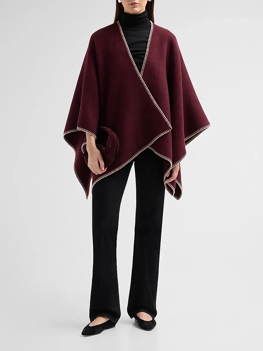 rag & bone Women's Ingrid Blanket-Stitched Wool Poncho | Thumbnail 2 rag & bone Women's Ingrid Blanket-Stitched Wool Poncho | Thumbnail 2