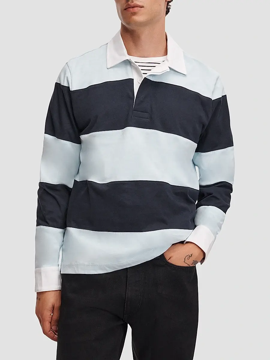 rag & bone Men's Striped Cotton Rugby T-Shirt | Thumbnail 4 rag & bone Men's Striped Cotton Rugby T-Shirt | Thumbnail 4