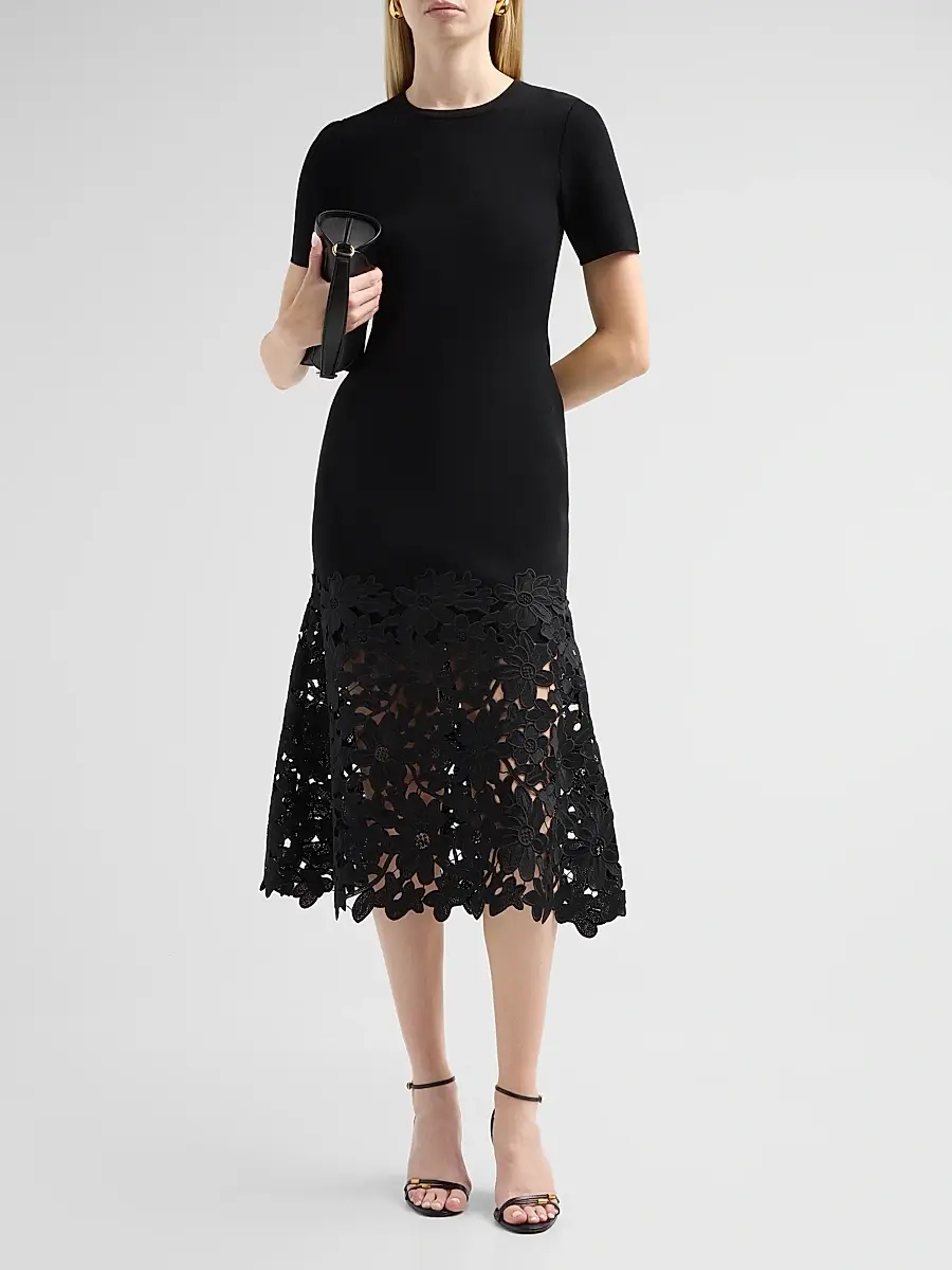 Milly Women's Halle Lace-Trim Knit Midi Dress | Thumbnail 2 Milly Women's Halle Lace-Trim Knit Midi Dress | Thumbnail 2