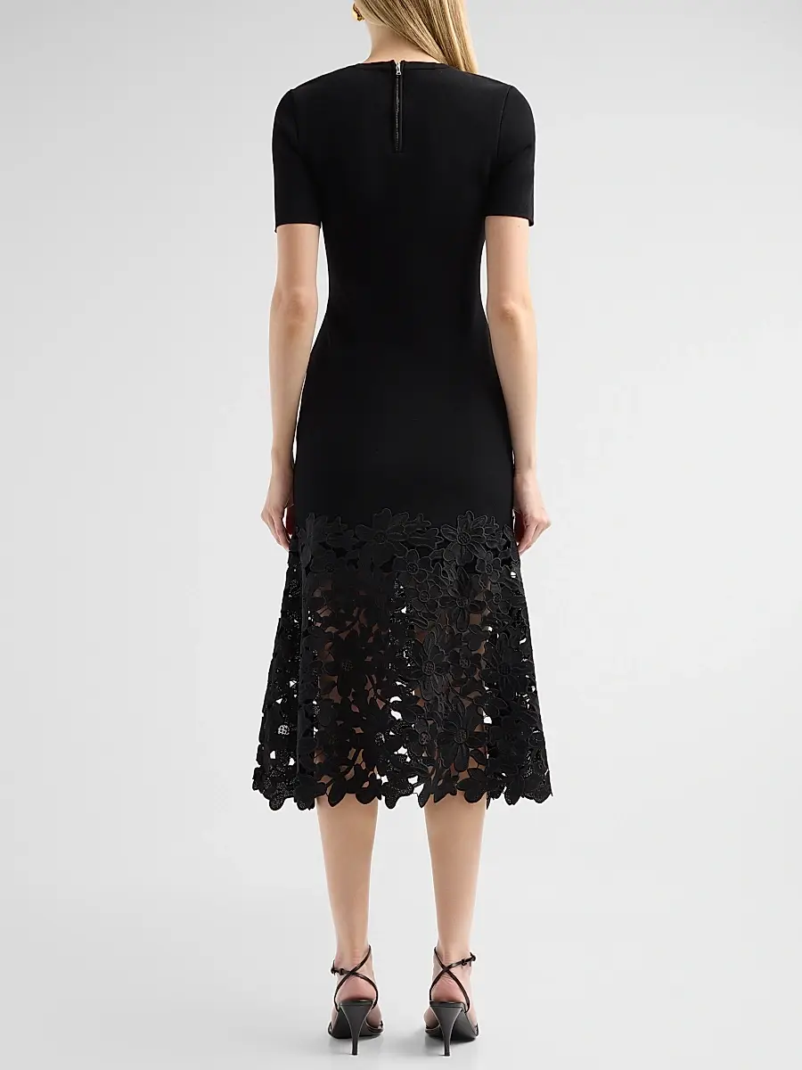 Milly Women's Halle Lace-Trim Knit Midi Dress | Thumbnail 3 Milly Women's Halle Lace-Trim Knit Midi Dress | Thumbnail 3