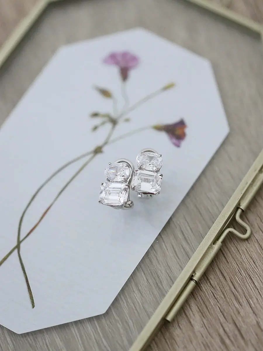 FANTASIA by DESERIO Women's Sterling Silver & 8.00 TCW Cubic Zirconia Double Stud Earrings | Thumbnail 3 FANTASIA by DESERIO Women's Sterling Silver & 8.00 TCW Cubic Zirconia Double Stud Earrings | Thumbnail 3
