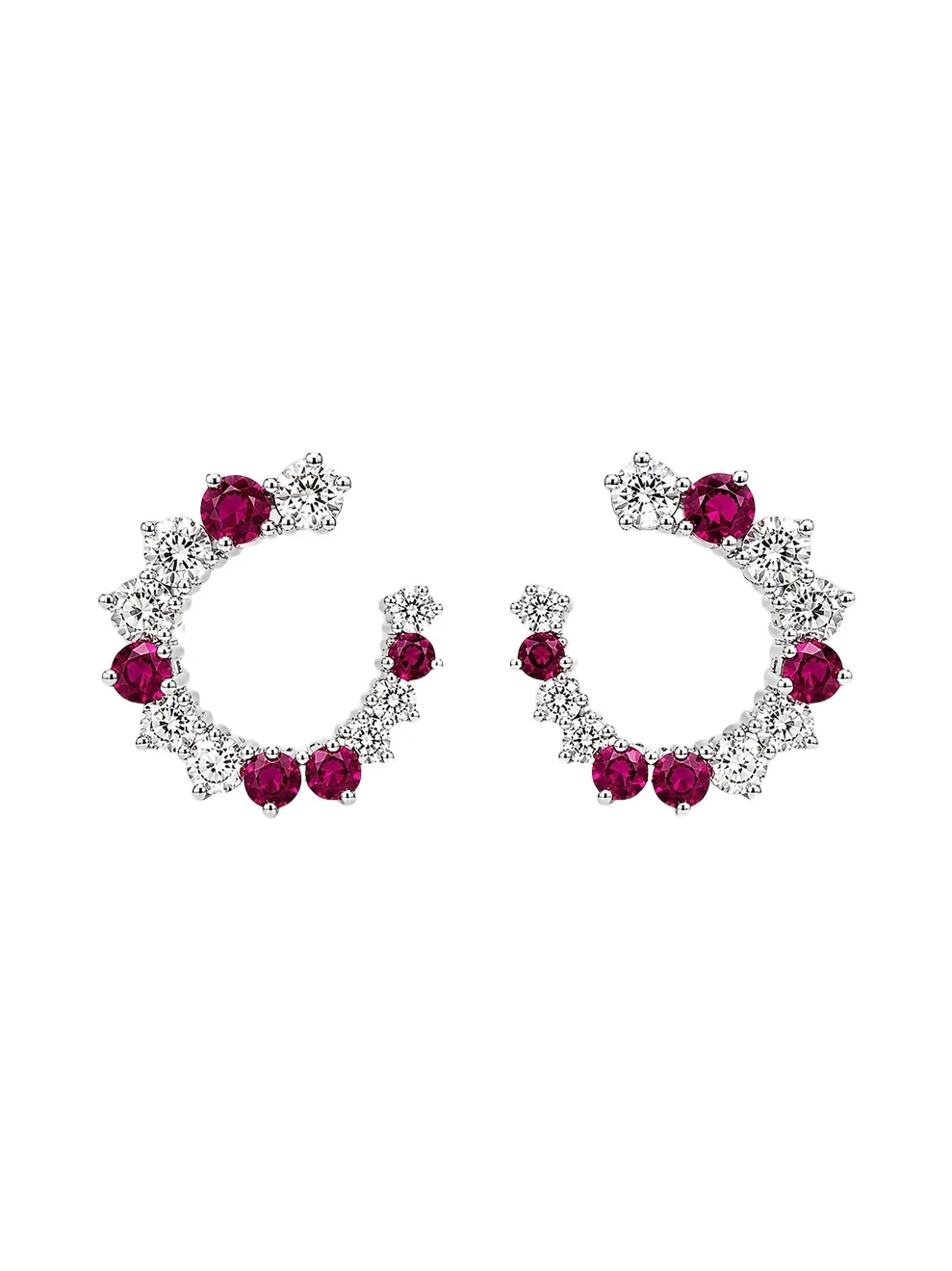 FANTASIA by DESERIO Women's Swirl Sterling Silver, Lab-Grown Ruby & 3.25 TCW Cubic Zirconia Open Circle Earrings