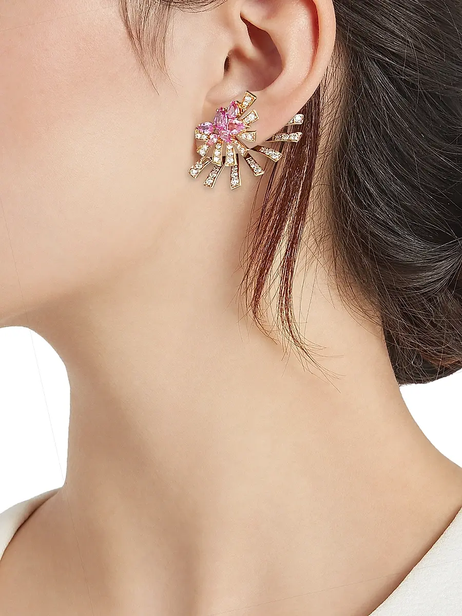 Hueb Women's Mirage Diamond & Pink Sapphire Stud & Ear Jacket Set | Thumbnail 2
