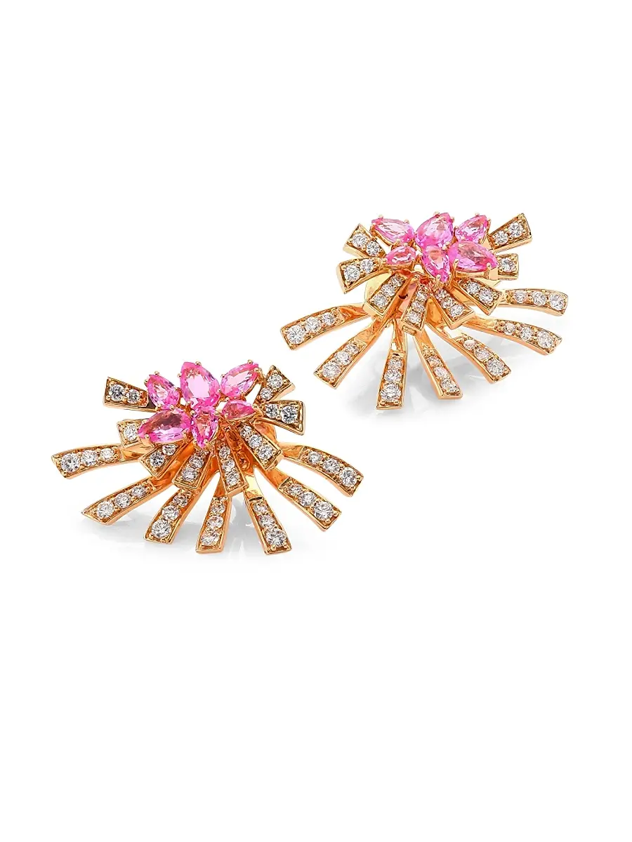 Hueb Women's Mirage Diamond & Pink Sapphire Stud & Ear Jacket Set