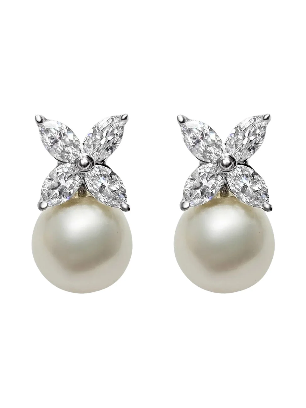 Women's Sterling Silver, 2.00 TCW Cubic Zirconia & Imitation Pearl Stud Earrings Women's Sterling Silver, 2.00 TCW Cubic Zirconia & Imitation Pearl Stud Earrings
