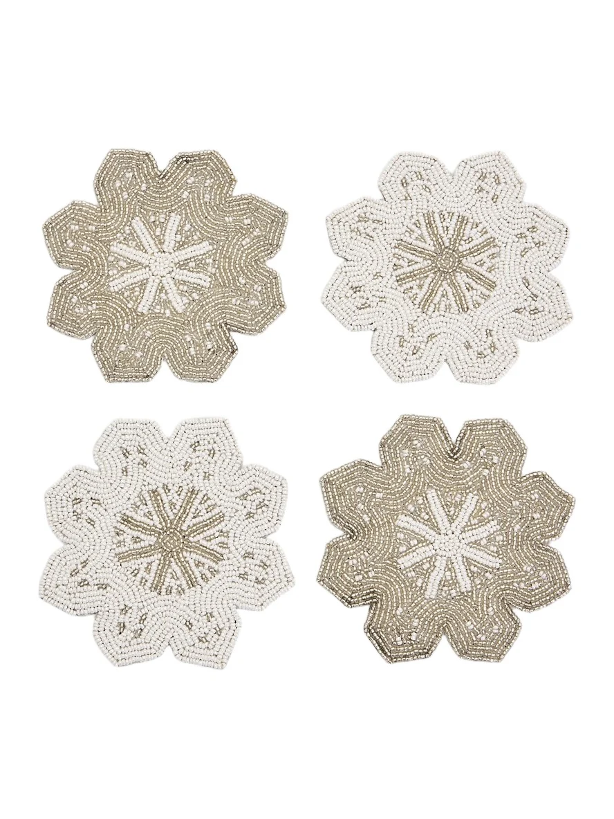 Sudha Pennathur Set of Four Beaded Velvet Snowflake Coasters