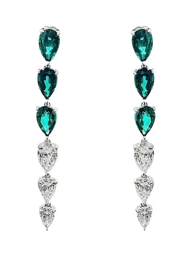 Women's Sterling Silver, 2.00 TCW Lab-Grown Emerald & 1.50 TCW Cubic Zirconia Drop Earrings Women's Sterling Silver, 2.00 TCW Lab-Grown Emerald & 1.50 TCW Cubic Zirconia Drop Earrings