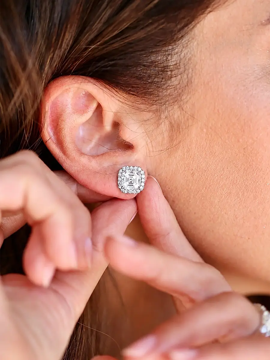 FANTASIA by DESERIO Women's Sterling Silver & 3.85 TCW Cubic Zirconia Halo Stud Earrings | Thumbnail 2 FANTASIA by DESERIO Women's Sterling Silver & 3.85 TCW Cubic Zirconia Halo Stud Earrings | Thumbnail 2