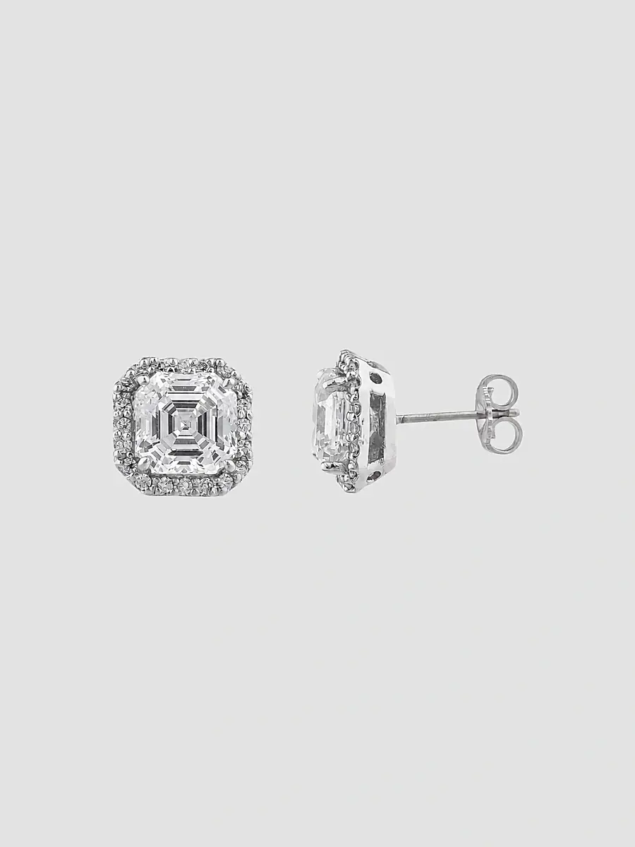 FANTASIA by DESERIO Women's Sterling Silver & 3.85 TCW Cubic Zirconia Halo Stud Earrings | Thumbnail 3 FANTASIA by DESERIO Women's Sterling Silver & 3.85 TCW Cubic Zirconia Halo Stud Earrings | Thumbnail 3